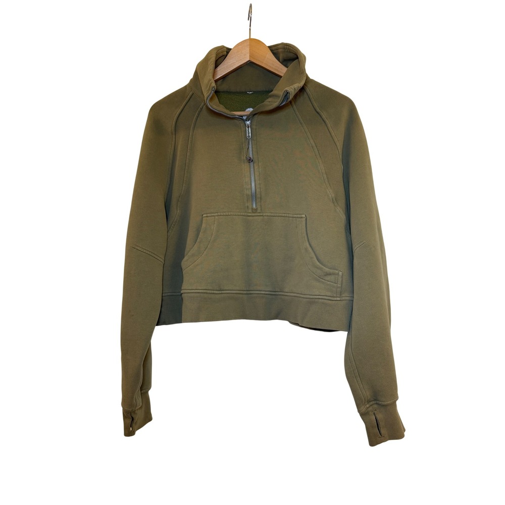 Lululemon Scuba Oversized Half-Zip Hoodie‎ Olive Green Cropped Sweatshirt M/L